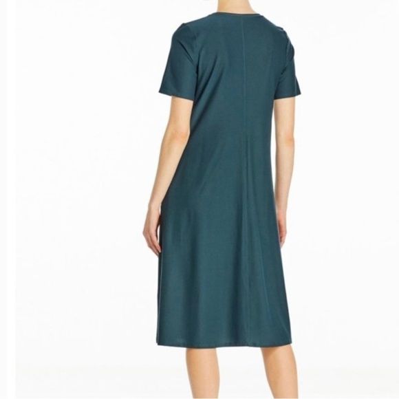 Eileen Fisher Jewel Tone Blue/Green Crepe Short Sleeve Midi Dress Size X-Small - Picture 2 of 12